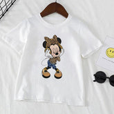 Disney Minnie Mouse Print Girls Clothes Child T-shirt White Short-TB00923-Veeddydropshipping